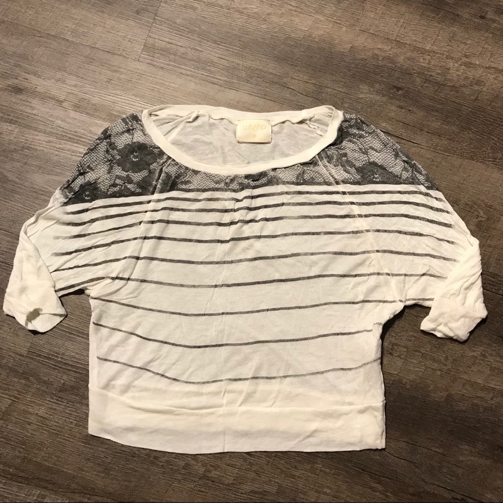 Dolman Sleeve Boxy Tee with Floral & Stripe Print